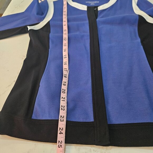 Soft Surroundings Jacket Size Medium Blue Colorblock Ponte Knit Pockets - Picture 9 of 10